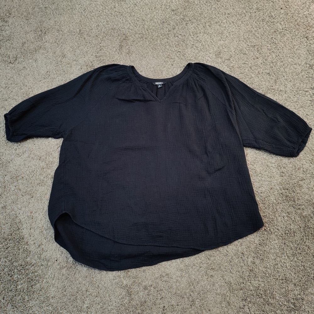 Black Cotton Half Sleeve Flowy Blouse
